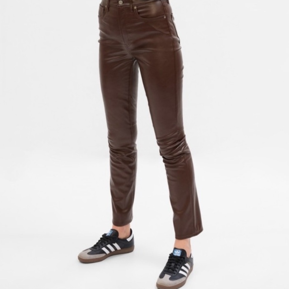 Gap Vintage Slim High Rise Brown Faux Leather Pants 10 Short/30